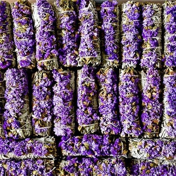 Dried White Sage & Purple Sinuata Flowers
